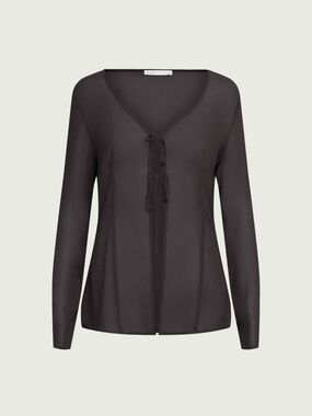 OAK + FORT Black Chiffon Front Tie Blouse